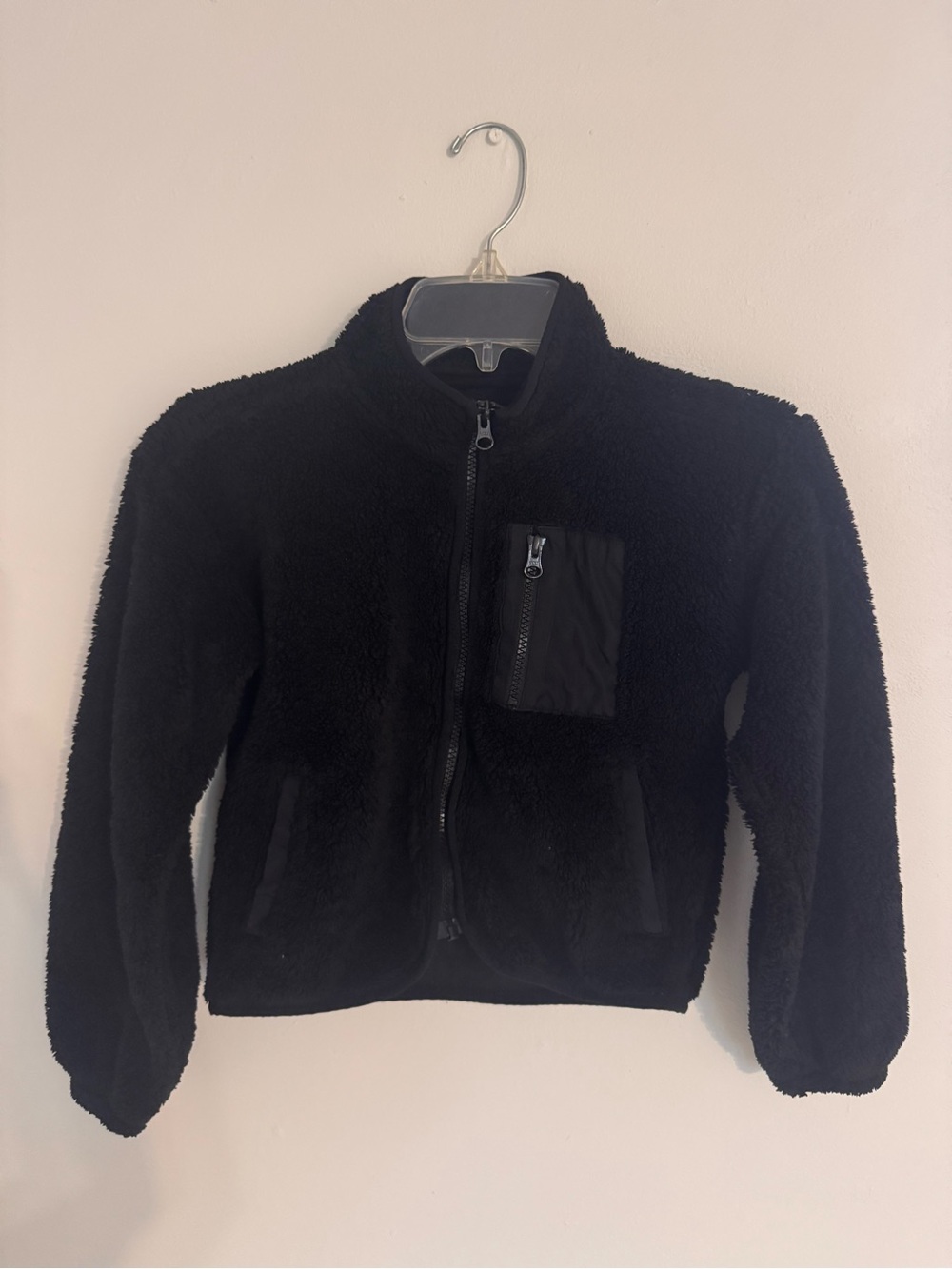 Place Black Puffer-Style Sherpa Jacket for Kids